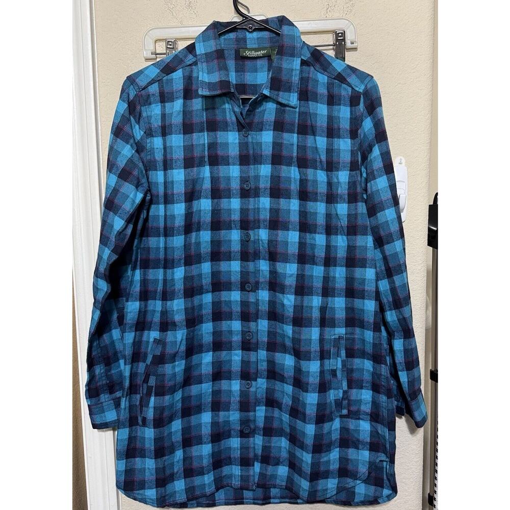 Stillwater Supply Co Flannel Plaid Jacket shacket turquoise sz S Long Tunic